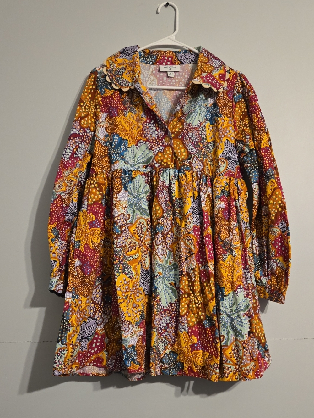 Target Kika Vargas Multicolor Floral Ruffle-Collar Dress — Mustard, Maroon, Blue